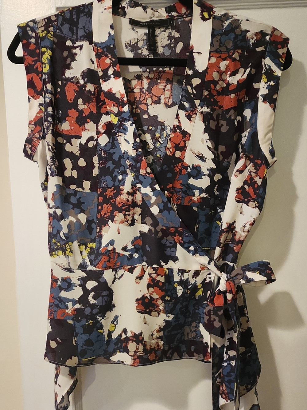 BCBGMaxAzria Multi-Color Abstract Wrap Blouse